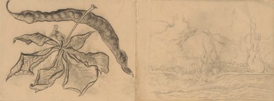 Chestnut Leaf with Pod, Landscape with Cypresses by Vincent van Gogh